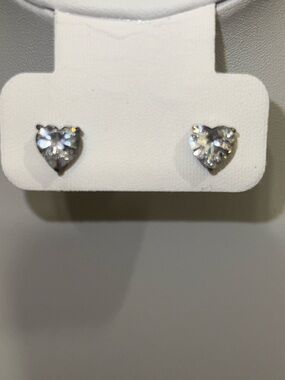 Sterling Silver Heart-Shaped Clear Crystal Stud Earrings
